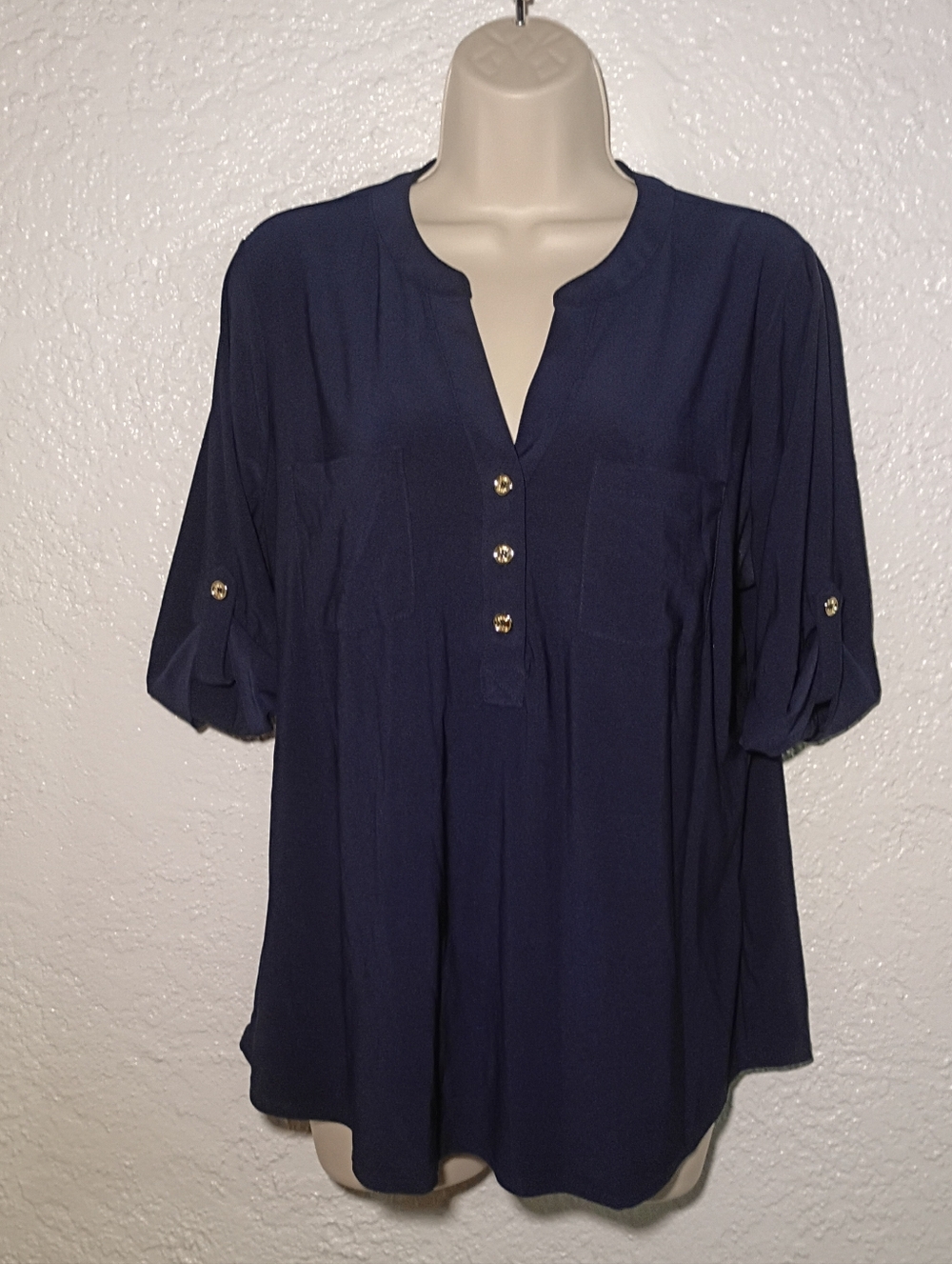 Ann Klein Blue Navy Button Blouse